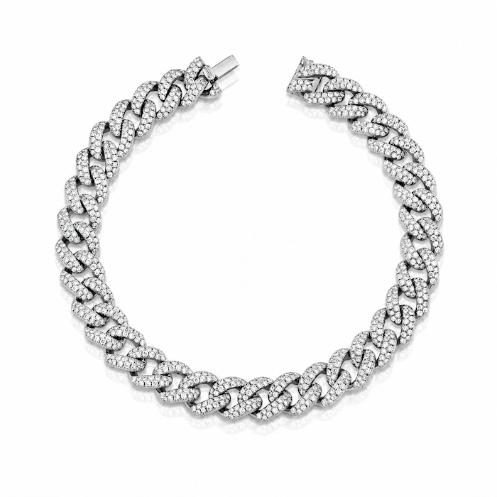 El Jefe cuban link pave bracelet 8-10 mm white gold— Waltz Diamonds