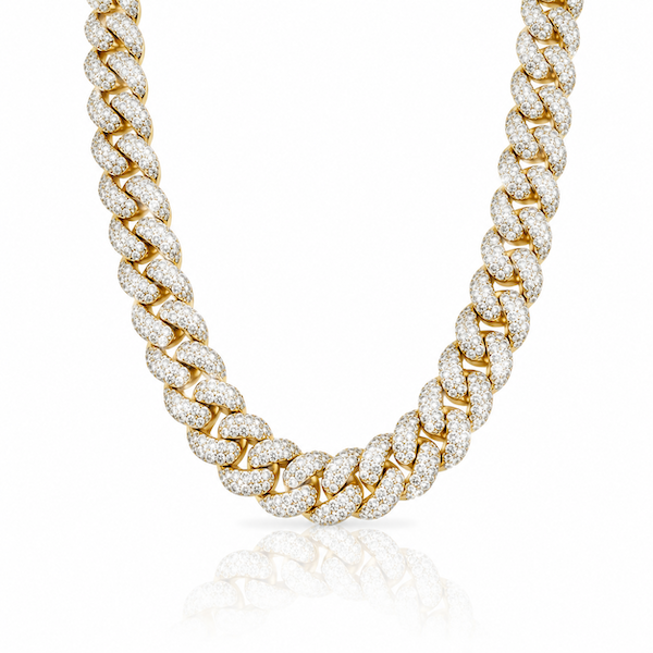 El Jefe Cuban Link and pavé diamond Necklace yellow gold — Waltz Diamonds