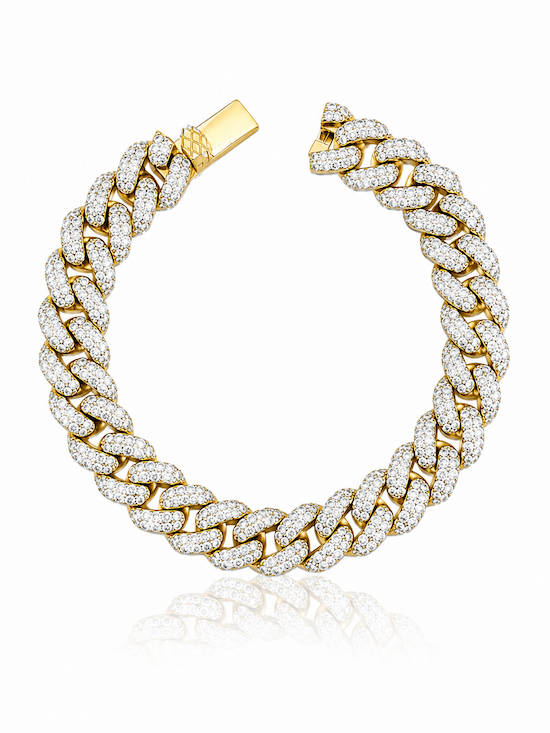 El Jefe cuban link pave bracelet 8-10 mm yellow gold— Waltz Diamonds