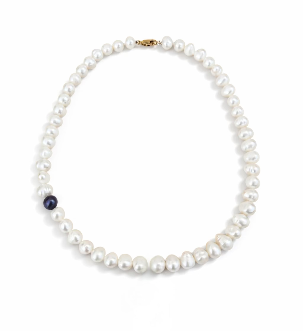 Fallen Halo Pearl choker in white with peacock accent pearl—Waltz Diamonds