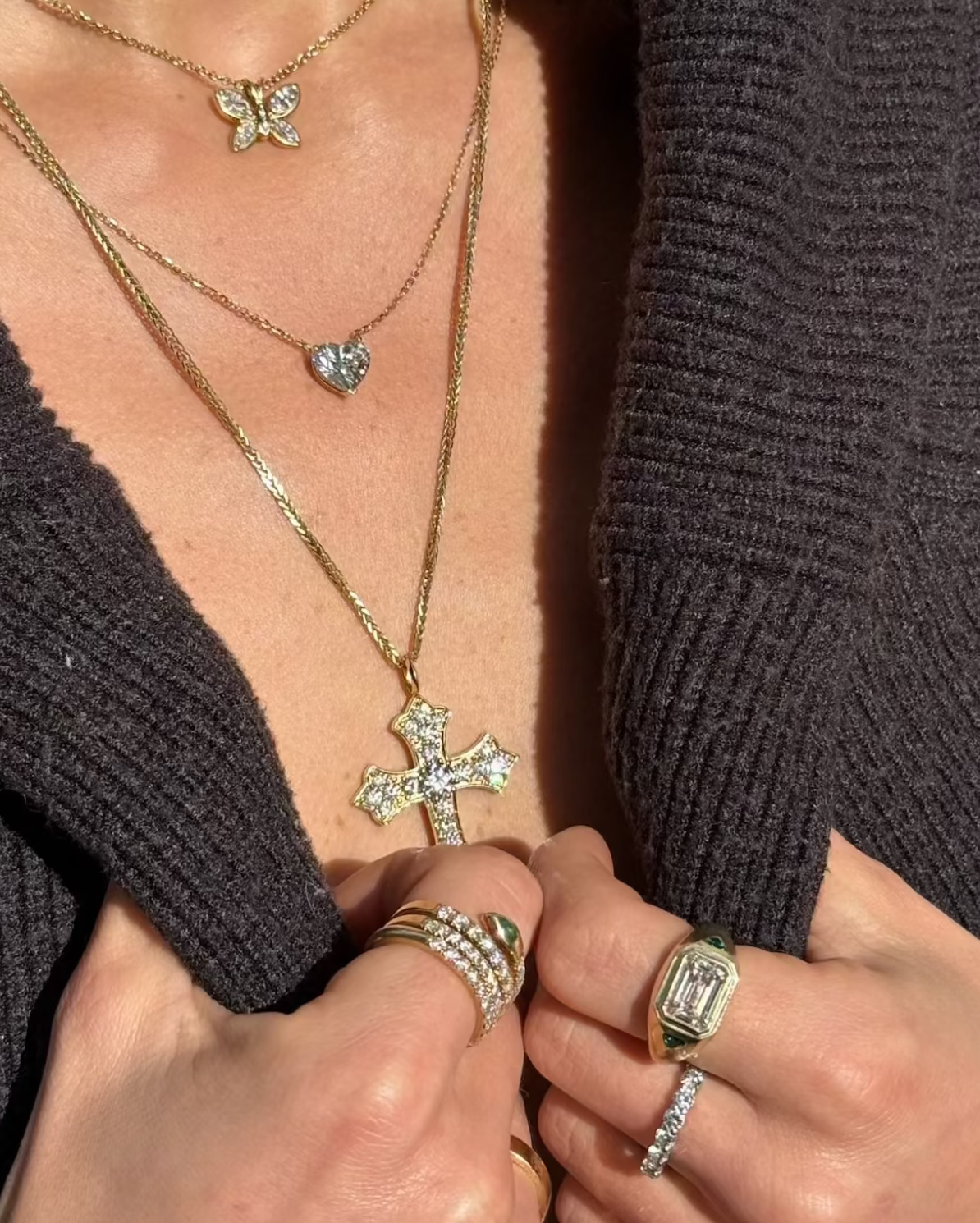 Femme Forte Signet Ring yellow gold and 3 ct emerald cut gignet ring on model