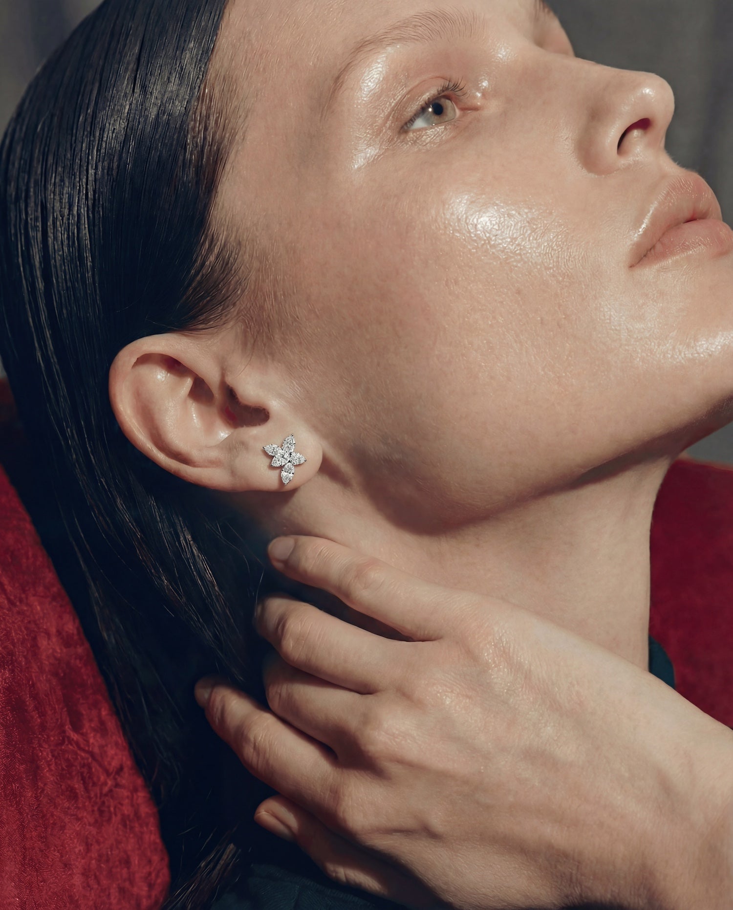 Fifth Element marquise cluster studs worn on model —Waltz Diamonds