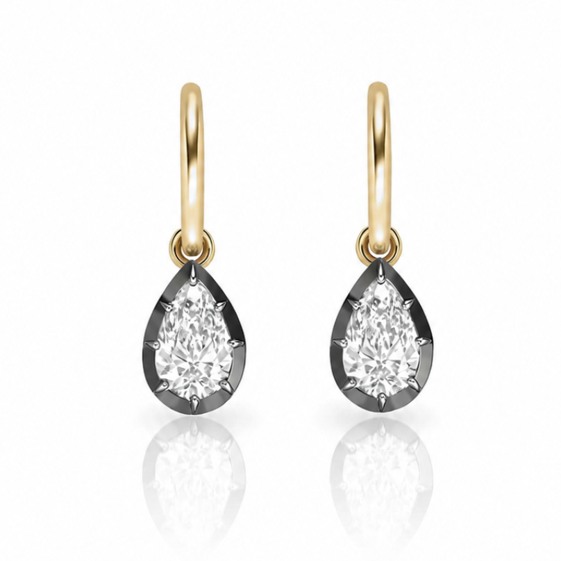 Five Kings Georgian hoop earrings in yellow gold and black rhodium— Waltz Diamonds