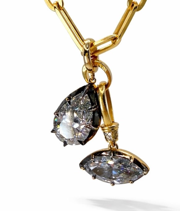Five Kings georgian pendants in pear oval and marquise and pear yellow gold and black rhodium — Waltz Diamonds