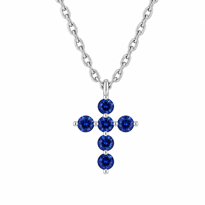 God's Love Cross Pendant blue sapphire white gold — Waltz Diamonds