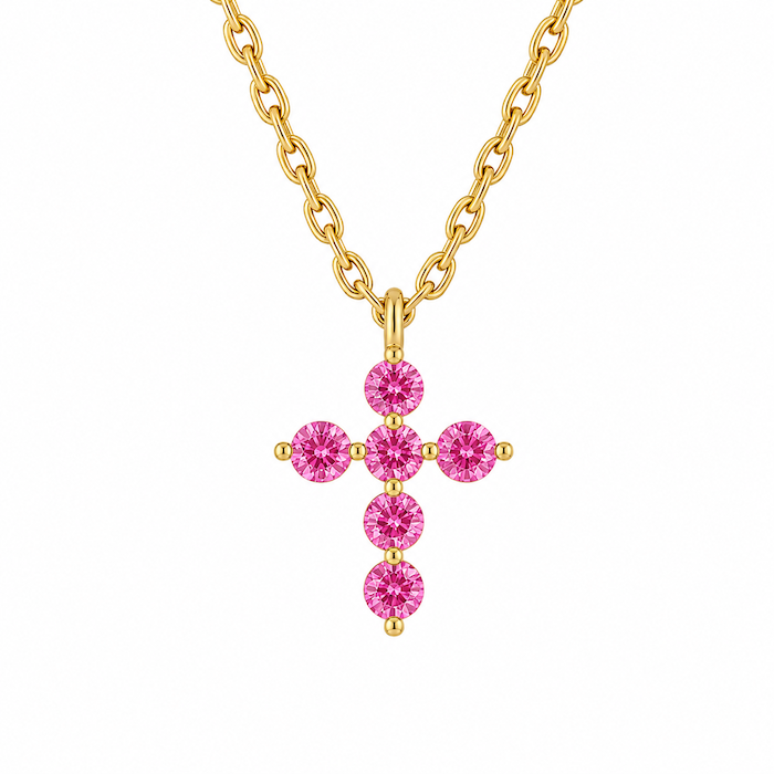 God's Love Cross Pendant pink sapphire yellow gold — Waltz Diamonds