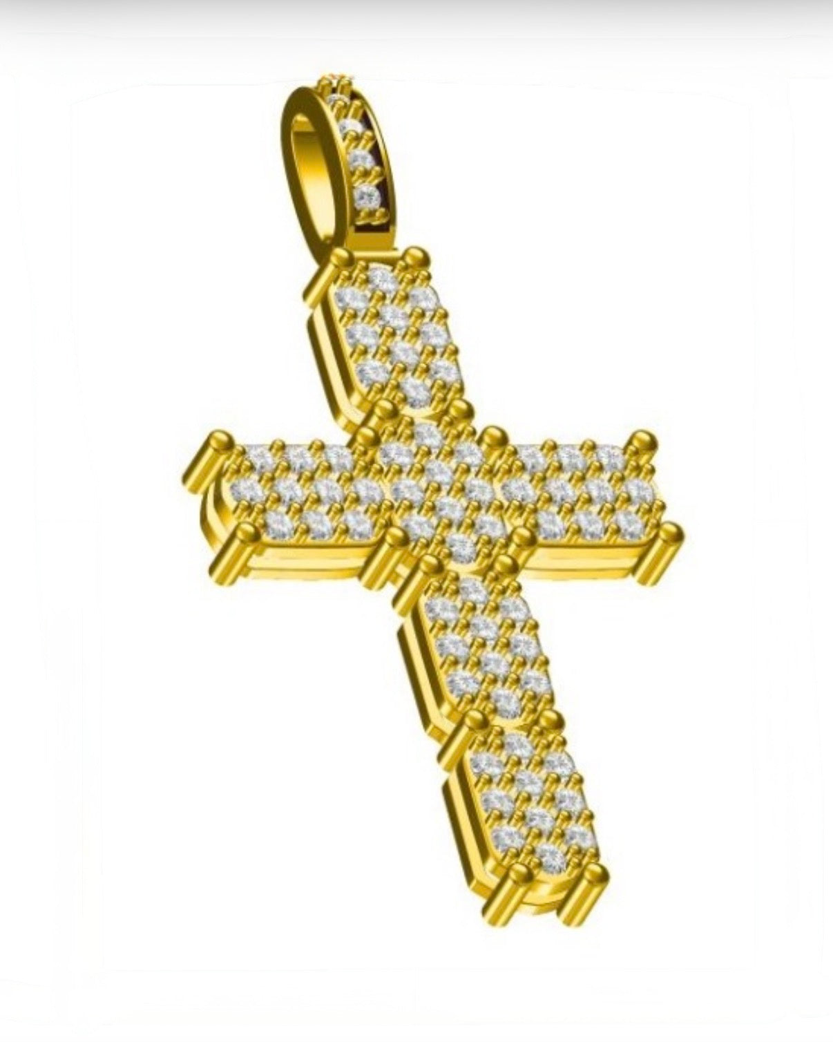 Gold cross pendant with diamonds on a white background made for the holy water choker—Waltz Diamonds