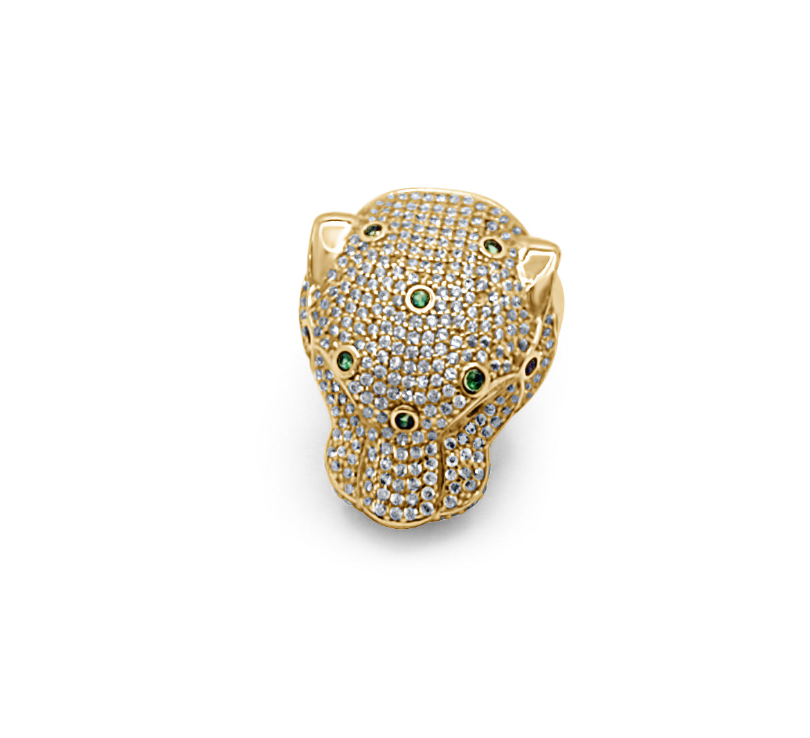 14k Diamond and Emerald Panther Head Ring