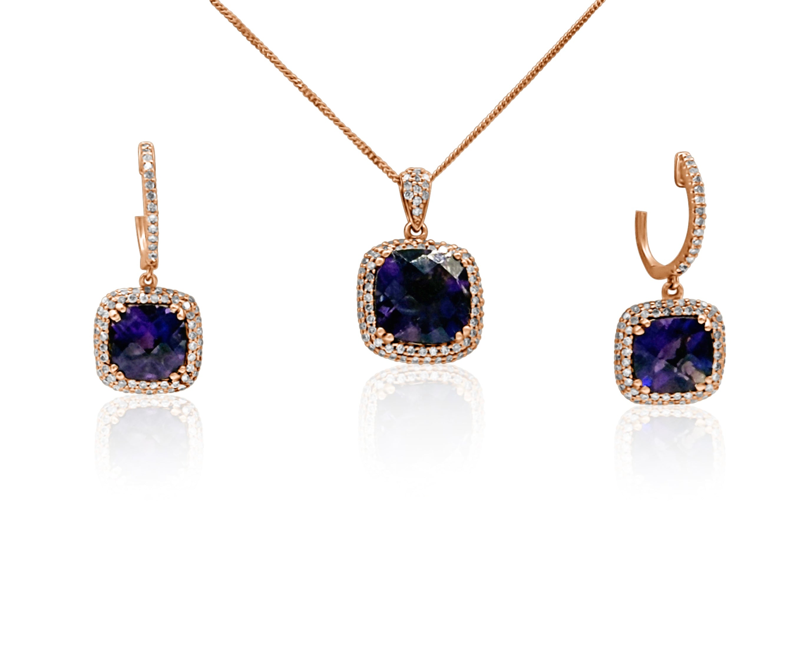 14k Rose Gold Amethyst and Diamond Necklace