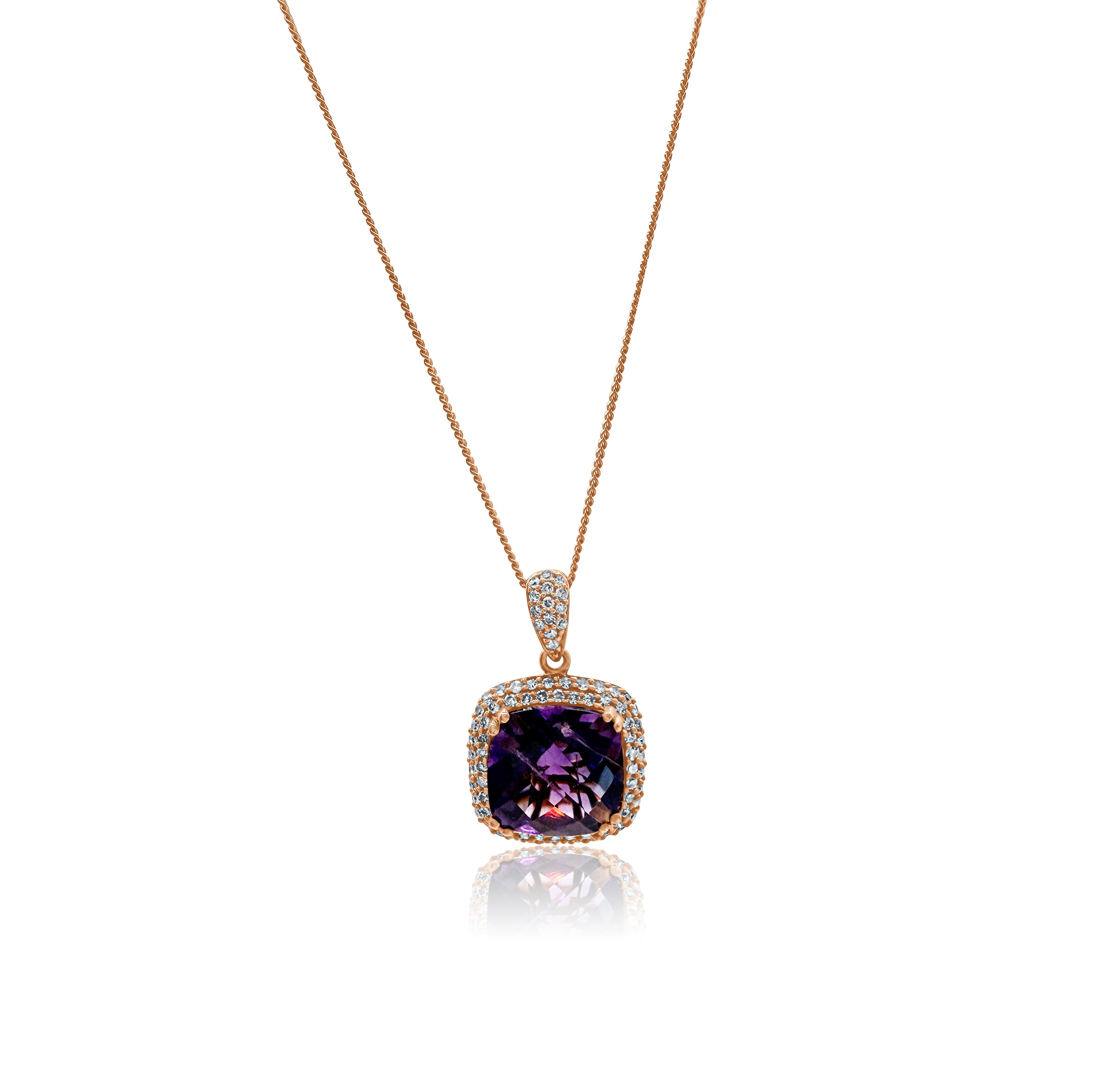 14k Rose Gold Amethyst and Diamond Necklace