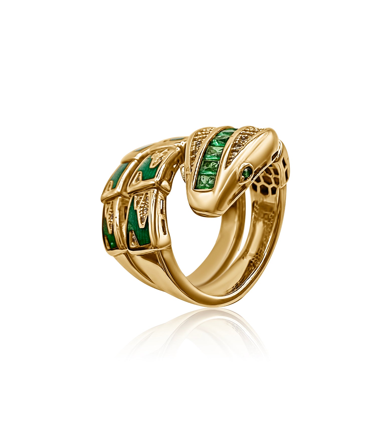 18k Gold Emerald Snake Ring