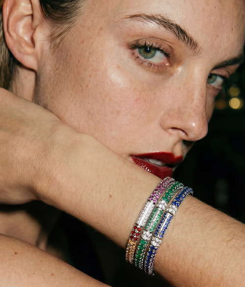 Infinito Pavé Bracelet in rainbow gemstone gradient with hidden clasp multi-colors-stacked | Waltz Diamonds