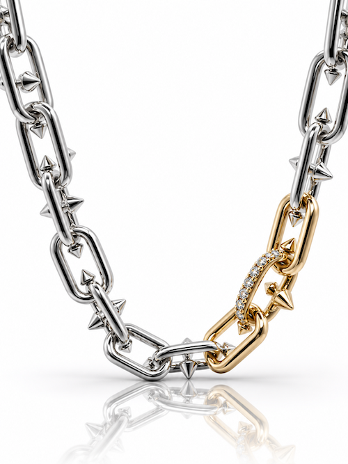 Kink Link Chain silver and 14k gold structural thick link chain with diamond accents — Waltz Diamonds