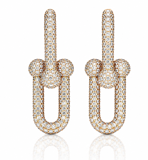 Link Me earrings with full pave diamonds in 14k rose gold — Waltz Diamonds