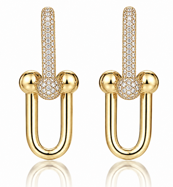 Link Me earrings with partial top pave diamonds in 14k yellow gold — Waltz Diamonds