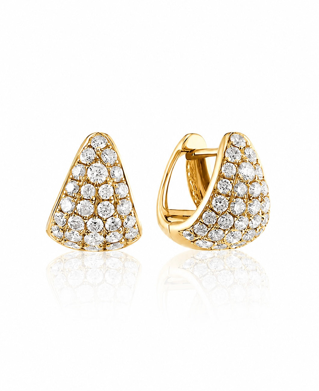Lobe lock huggies in yellow gold pave triangle shape earrings  — Waltz Diamonds