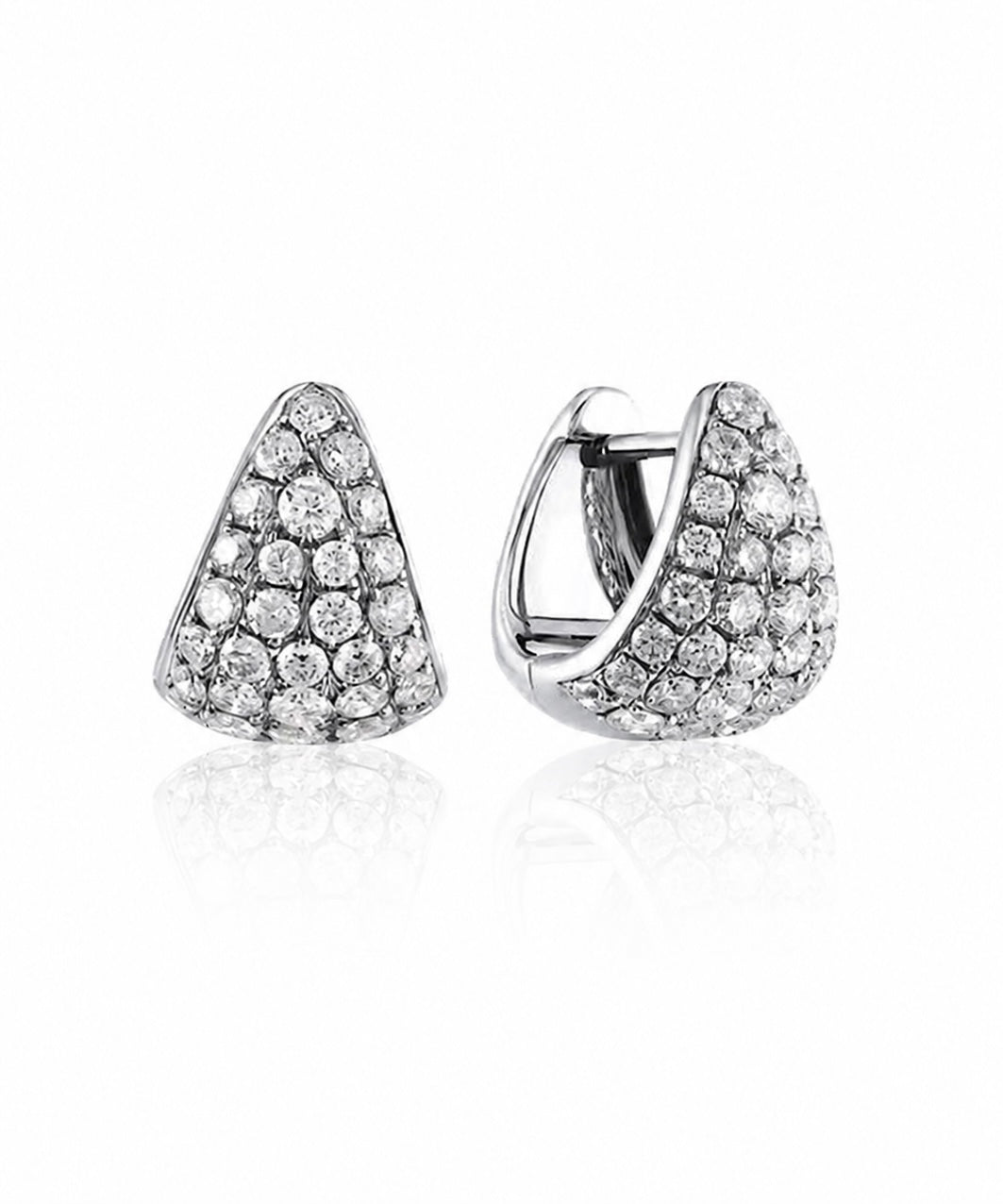 Lobe lock huggies in white gold pave triangle shape earrings  — Waltz Diamonds