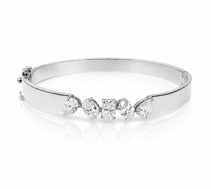 Mimi Bangle in 14k white gold with pear,oval,and radiant-cut diamonds — Waltz Diamonds