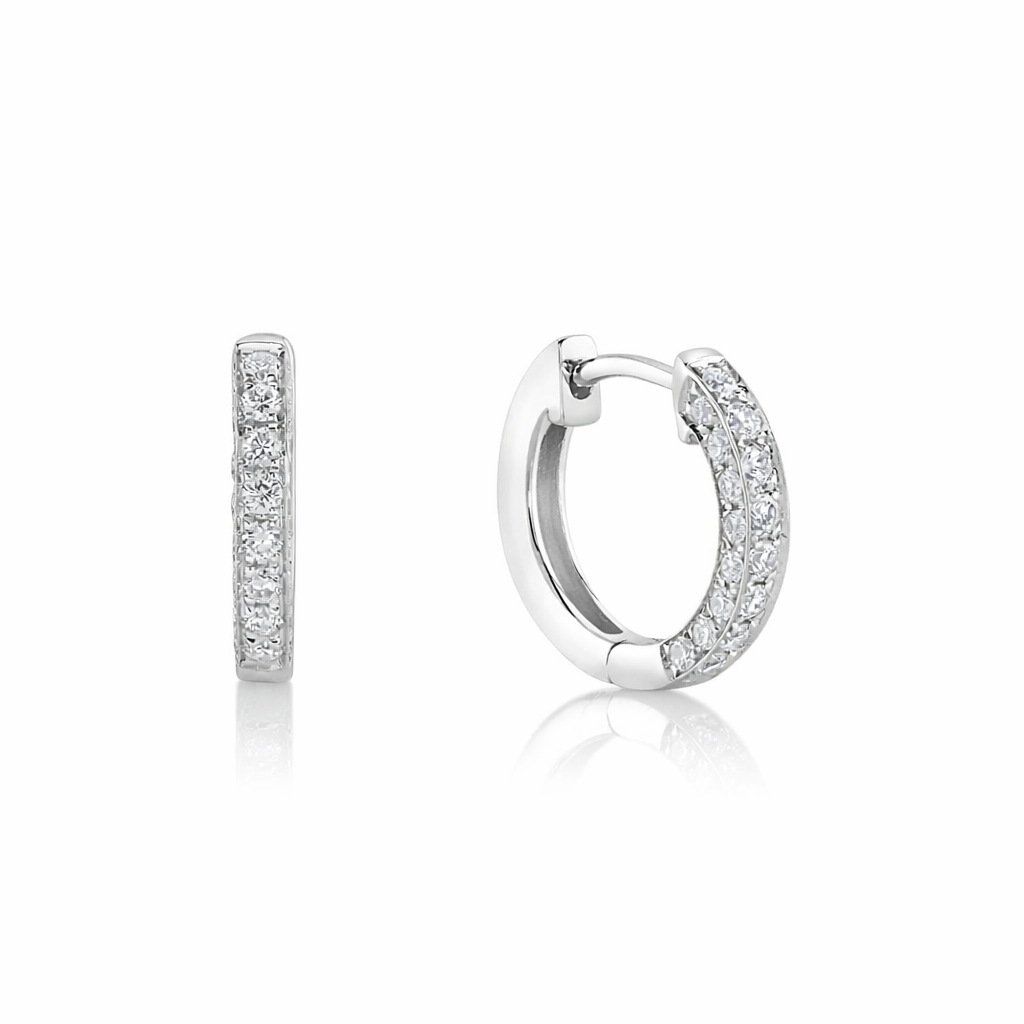 Mini snugglers three sided pave huggies in white gold  — Waltz Diamonds