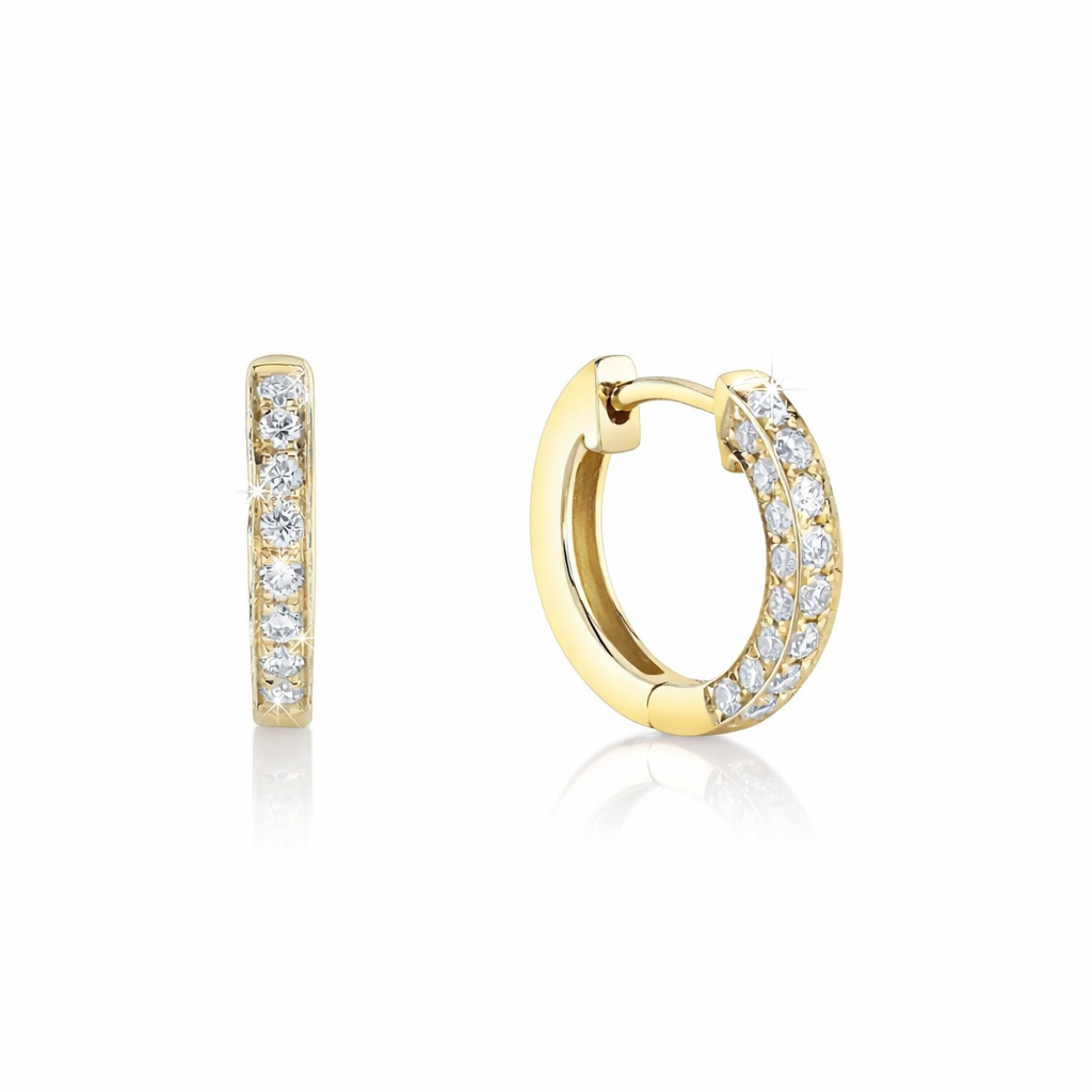 Mini snugglers three sided pave huggies in yellow gold  — Waltz Diamonds