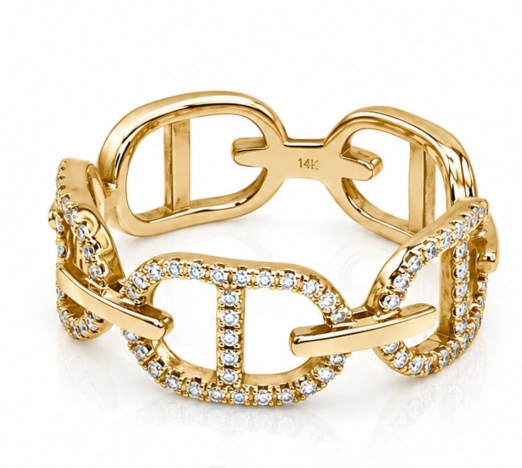 money link pave ring yellow gold — Waltz Diamonds