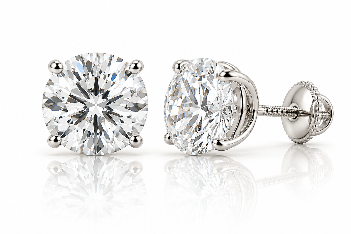 My forever stud round diamond stud earrings martini setting in white gold — Waltz Diamonds