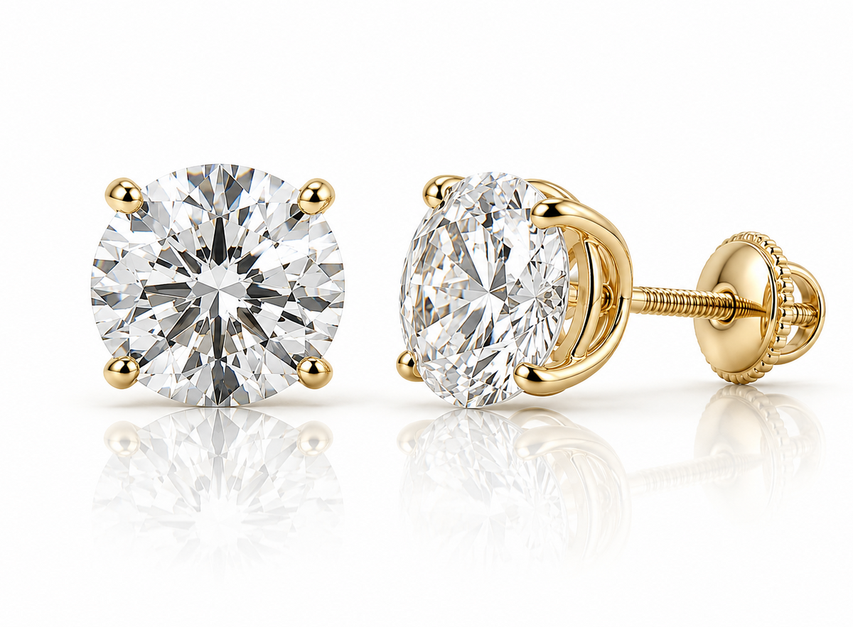 My forever stud round diamond stud earrings martini setting in yellow gold — Waltz Diamonds