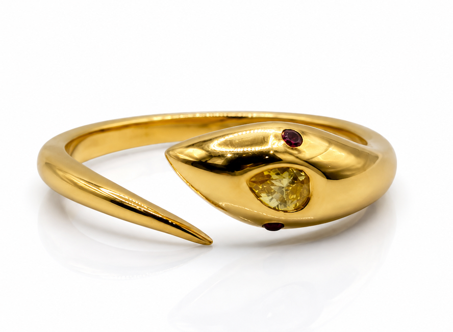 Naga Ring baby snake wrap ring with citrine head and ruby eyes yellow gold — Waltz Diamonds