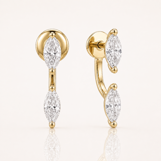 Orbit diamond earring jackets in marquise cut and yellow gold —  Waltz Diamonds