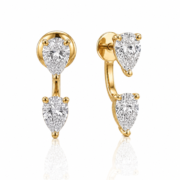 Orbit diamond earring jackets in pear cut and yellow gold —  Waltz Diamonds