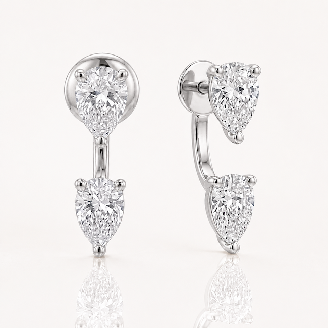 Orbit diamond earring jackets in pear cut and white gold —  Waltz Diamonds