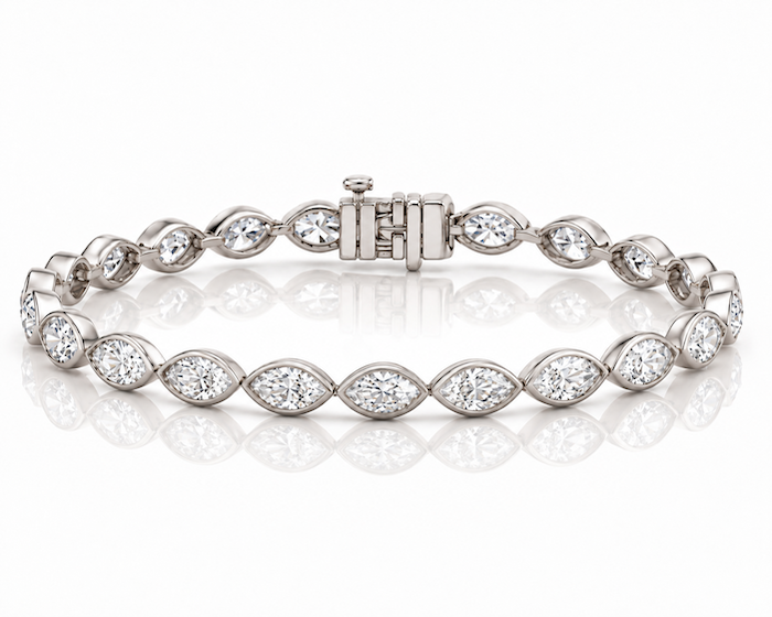Oria marquise cut diamond east west bezel set bracelet in white gold — Waltz Diamonds