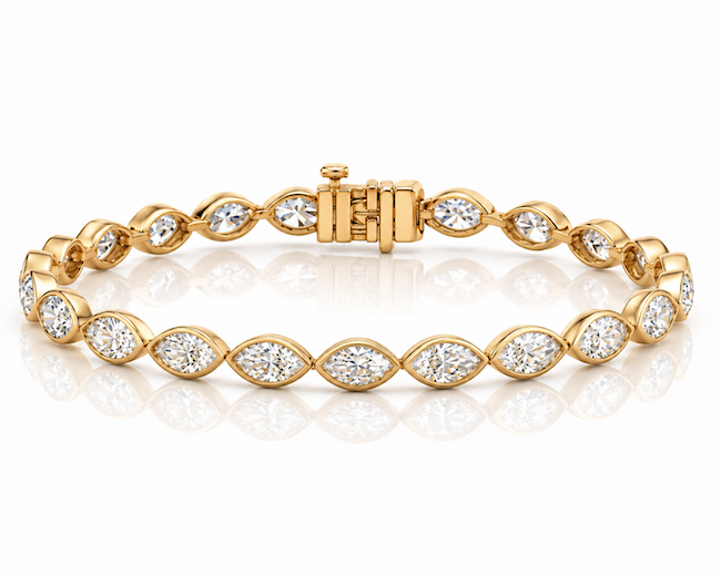 Oria marquise cut diamond east west bezel set bracelet in yellow gold — Waltz Diamonds