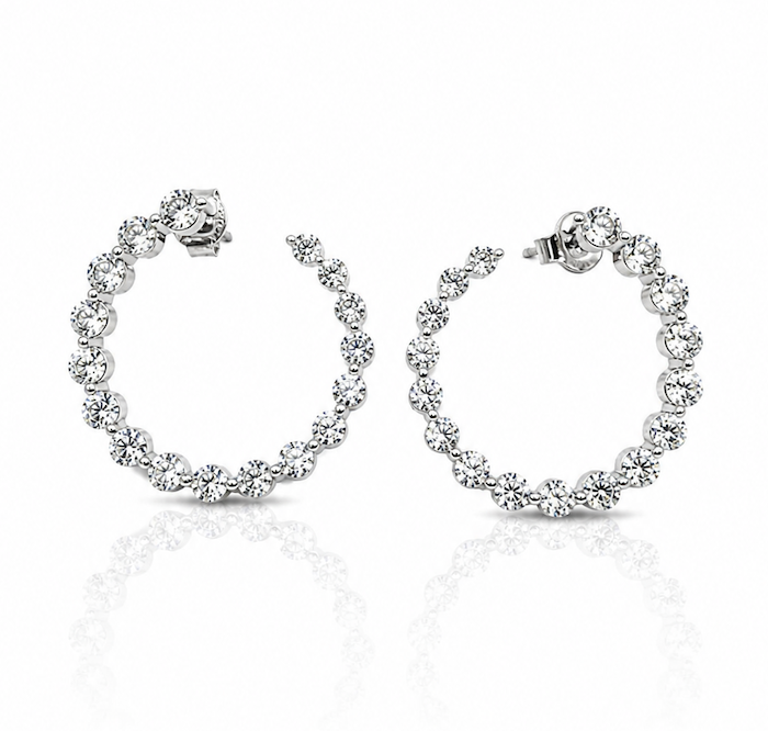 Outie Diamond Hoops front facing diamond hoops in white gold large size — Waltz Diamonds