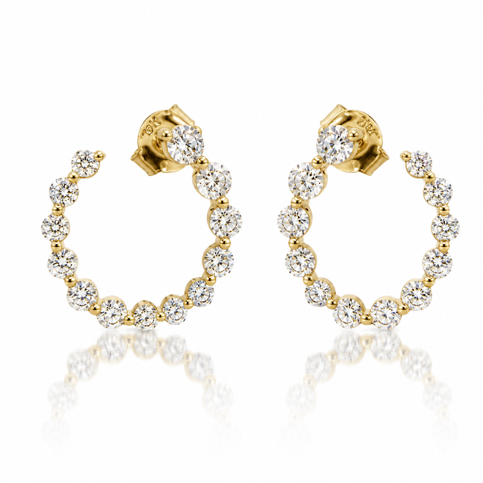 Outie Diamond Hoops front facing diamond hoops in yellow gold — Waltz Diamonds