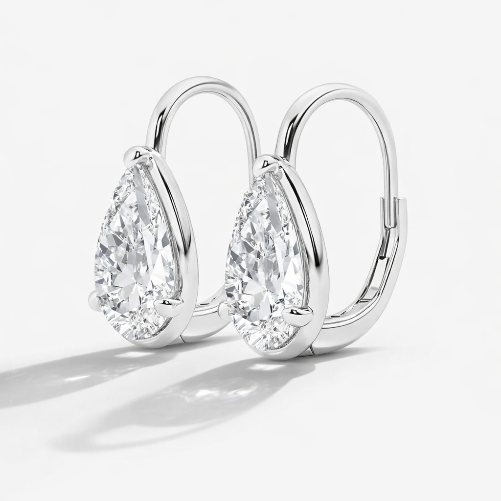 Pear Cut diamond Drop Hoops in white gold 6 Carat Total  — Waltz Diamonds