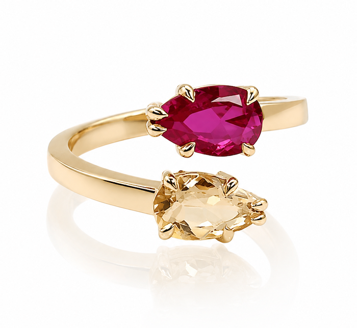 Perfect Pear Birthstone Ring ruby and citrine - Waltz Diamonds