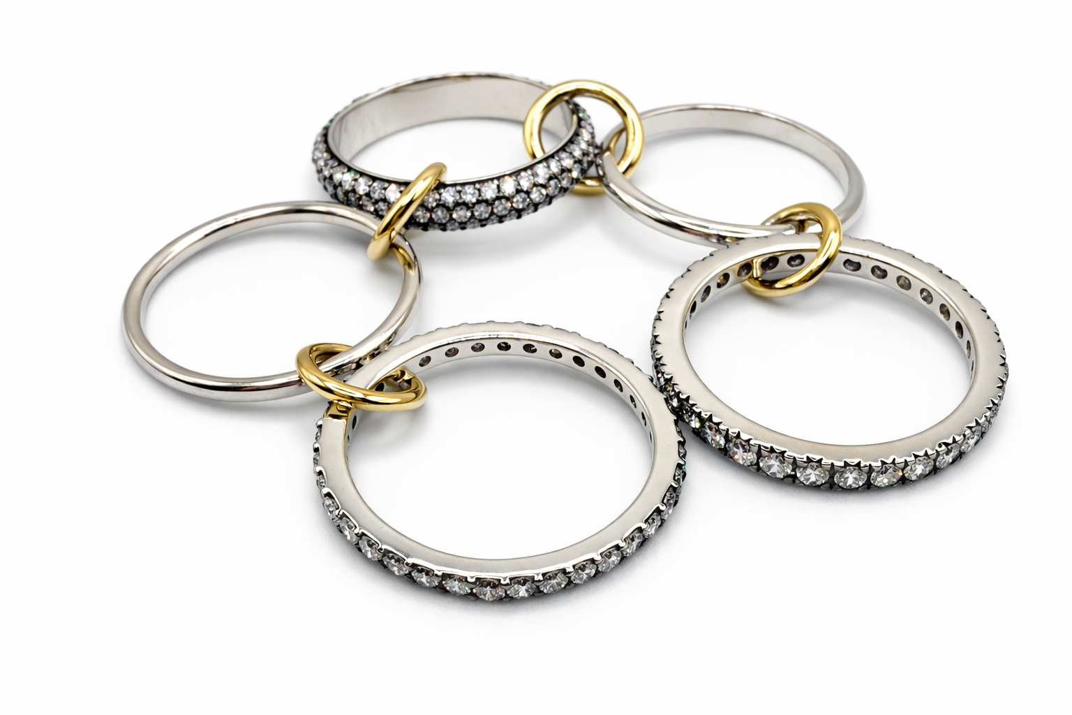 Quintet ring sterling silver black rhodium and yellow gold rings with pave diamonds—Waltz Diamonds