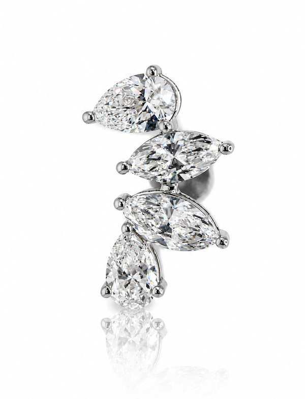 Side Piece climber stud featuring two pear cut and two marquise cut diamonds to climb up the ear white gold— Waltz Diamonds