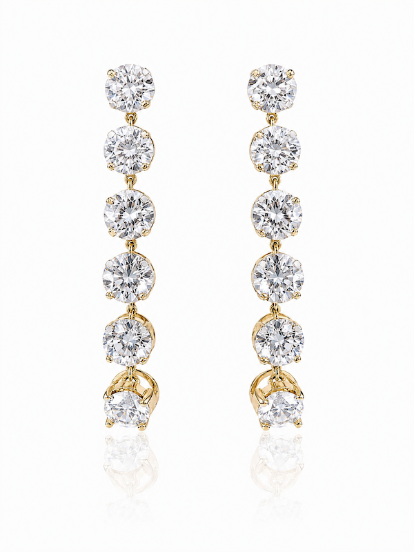 Six Drop Diamond Earrings 6ctw in yellow gold — Waltz Diamonds