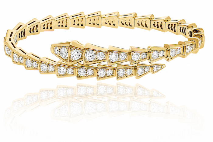 Slither Diamond Wrap bangle in 14k yellow gold with diamond-set snake design — Waltz Diamonds