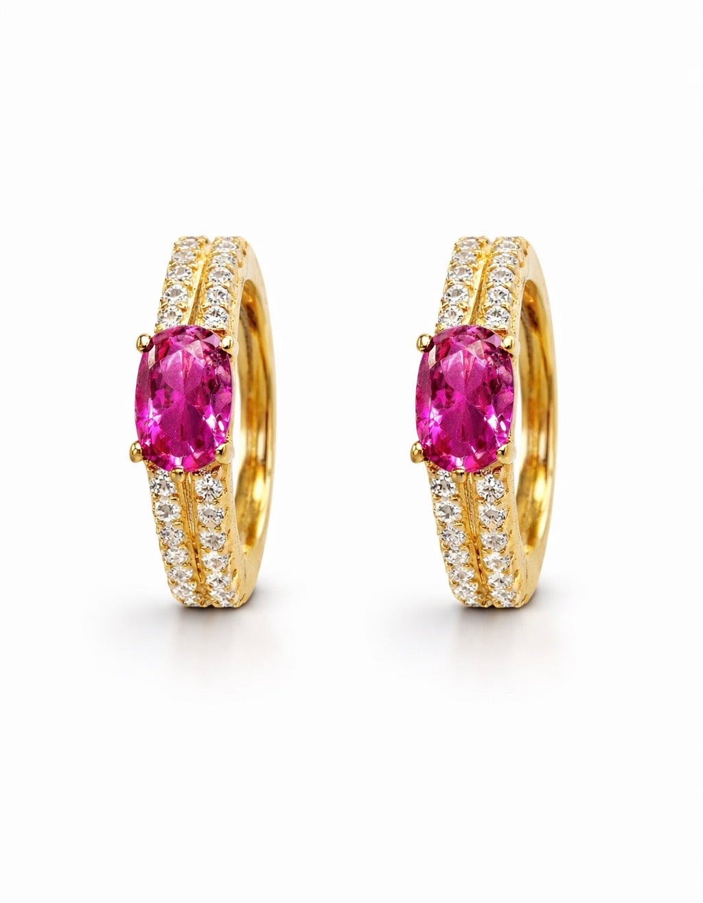 Sugar Baby hoops in pink sapphire and yellow gold — Waltz Diamonds