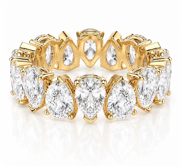 Tears of Joy rotating pear cut diamond eternity band in yellow gold — Waltz Diamonds