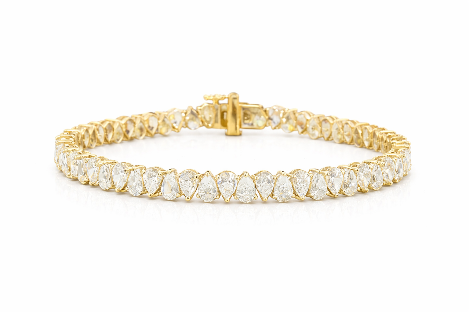 Tears of Joy rotating pear cut diamond tennis bracelet in yellow gold — Waltz Diamonds
