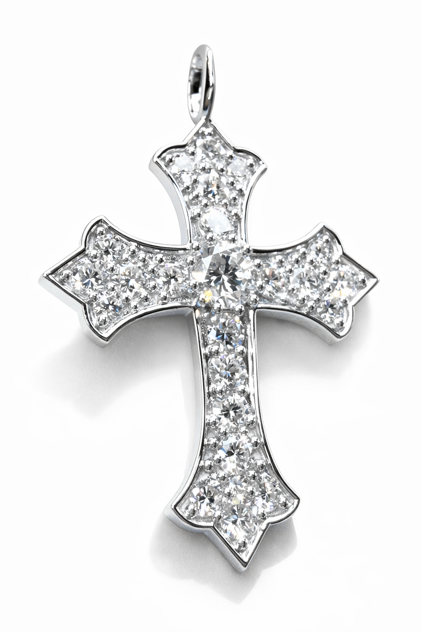 Thou shall not fear diamond cross pendant in 14k white gold—Waltz Diamonds
