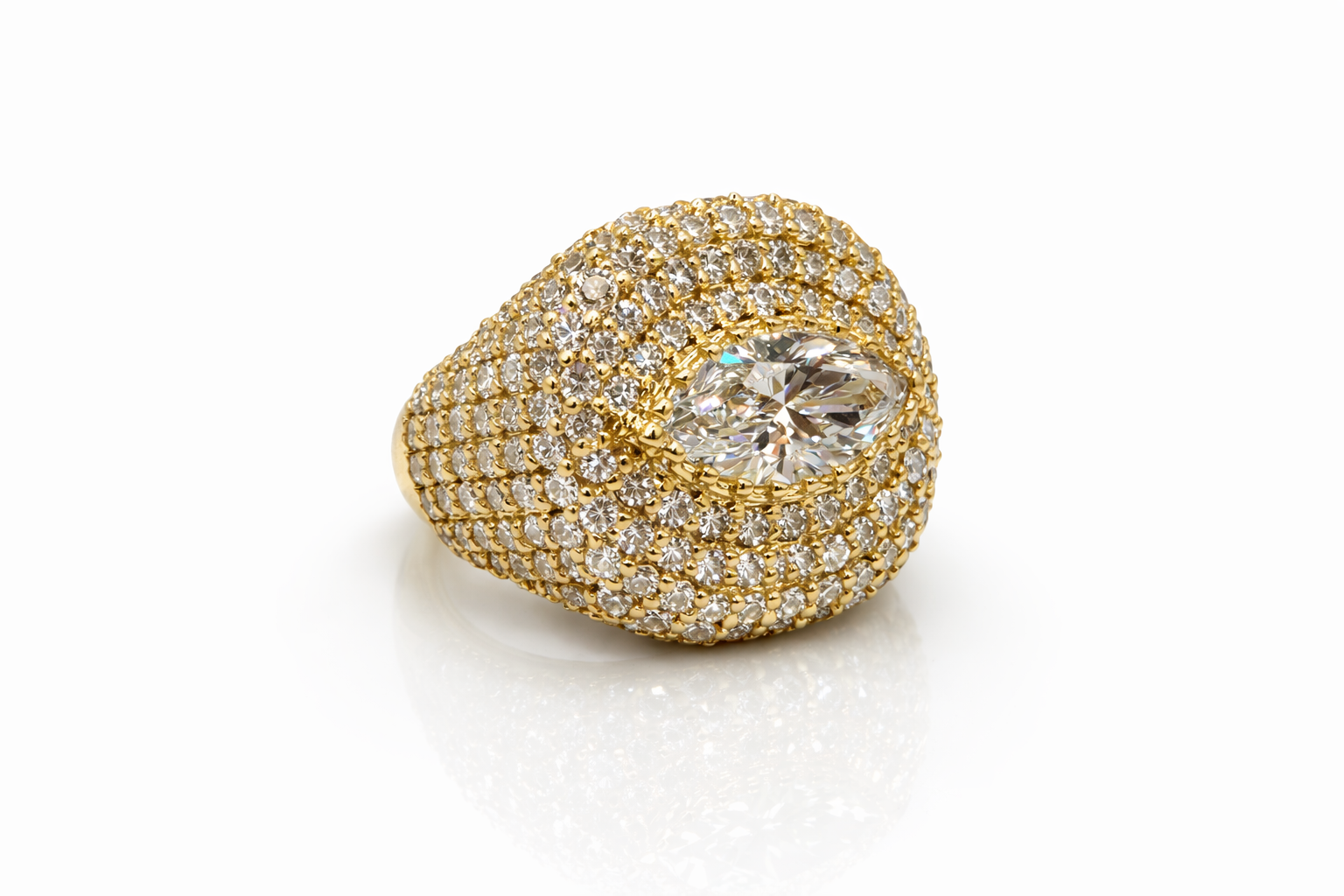 Watch me Signet  Ring A bold marquise signet ring with 3.78 carats of sustainably grown diamonds. Designed to command attention. | Waltz Diamonds
