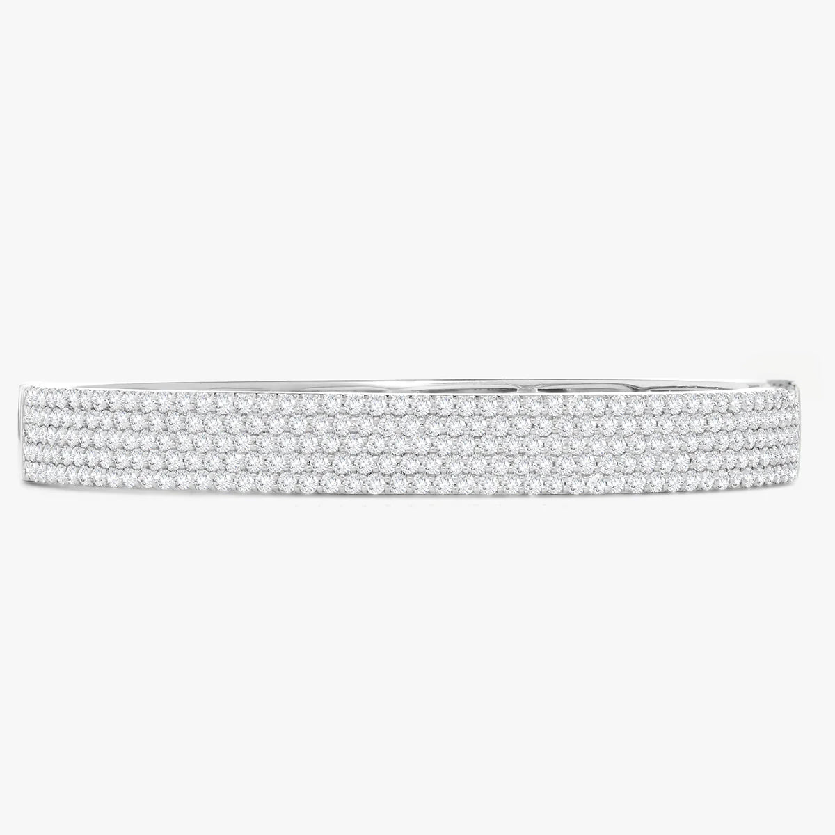 Front-facing view of the All Day Bangle in white gold, covered in 6 carats of sustainable pavé diamonds.