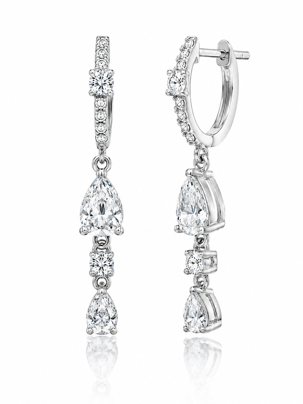 Baby Blue Pear Drop Huggies with  diamond drop in white gold — Waltz Diamonds
