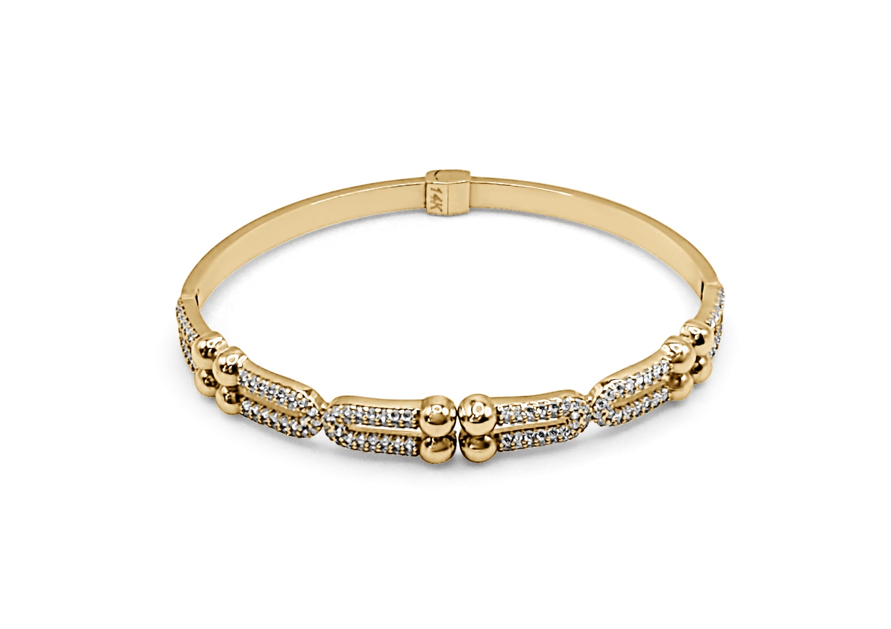 Bound To You bangle in 14k gold shown from the front, with partial view of the inner structure and curved silhouette.