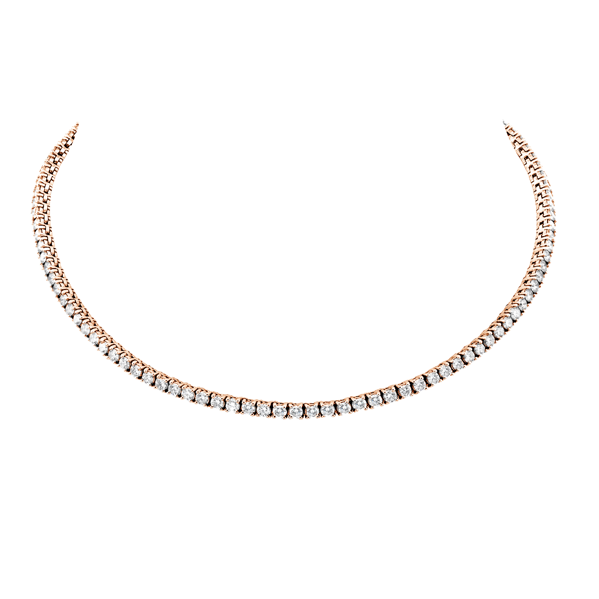 Center of Attention 7.5ct Diamond Tennis Choker in rose gold, front view showing round brilliant lab-grown diamonds in 14k gold.